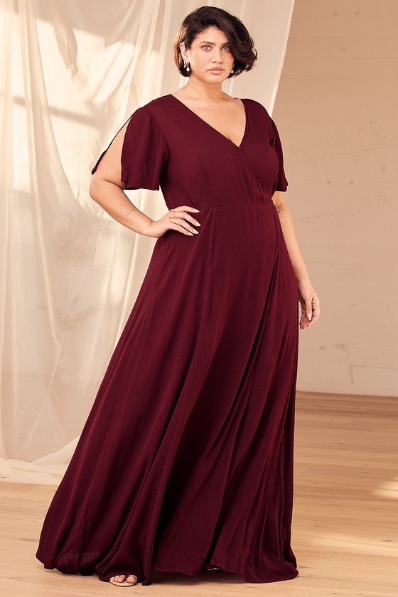 Lovely Burgundy Dress - Wrap Dress ...